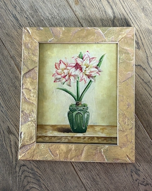 Dekoratives Wandbild mit Blumenmotiv im goldfarbenen Rahmen   31,5 x 26,5 cm