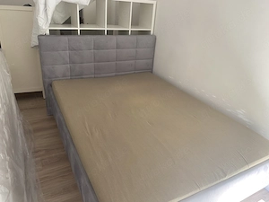 Polsterbett silbergrau 156x213x102 cm + 2 Lattenroste 70x200 cm + Matratze 140x200 cm