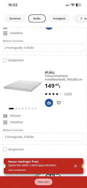 Matratze von Ikea 140x200 