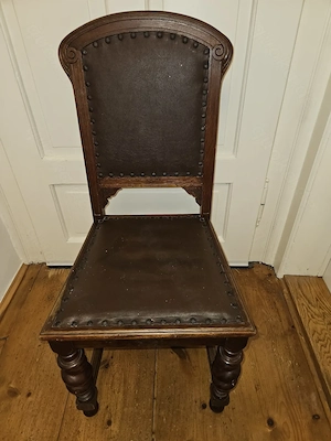 Antik! Massiver, stabiler Holz Leder Stuhl ca. 1920 Jugendstil massiv Eiche Rarität! 