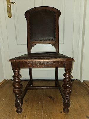 Antik! Massiver Holz Leder Stuhl Jugendstil um 1900 Historismus massiv Eiche Rarität! 