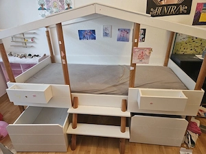 Xora   Piloti Hausbett 90x200 mit 2 Schubkästen, Leiter & Dach