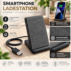 Praktische Handy-Ladestation | Grau | Elegante Stoffoptik