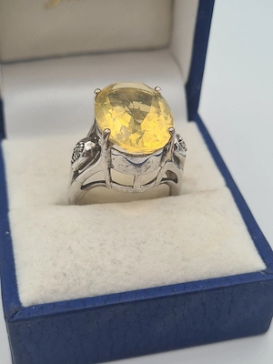 Eleganter Damenring aus 925 Silber mit großem gelben Besatzstein   RH 54   7,0g
