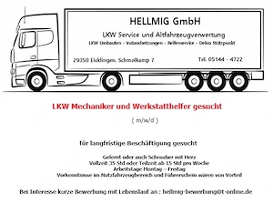 Wir suchen LKW Mechaniker und Werkstatthelfer ( m w d ) zur Festanstellung 