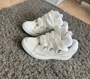 Lanvins Herren Sneaker Weiß EU 44, Schnürung mit breiten Schnürsenkeln, uni