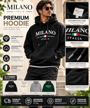 Milano Italia Hoodie Größe L | Schwarz | Modern & Neu