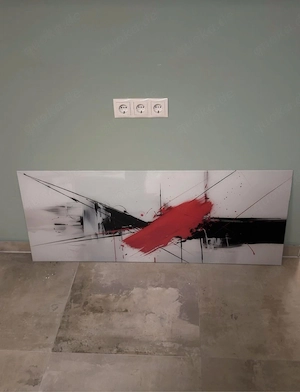 Glasbild Wandbild Abstrakt Modern Rot Schwarz Weiß 125x50 cm