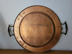 Großes Jugendstil Tablett Teller Schale Kupfer Messinggriffe