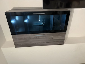 Wohnwand (TV-Lowboard mit LED 2x Hängeschrank mit LED & Wandboard)
