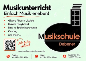 Musikunterricht - Gitarre E-Gitarre Klavier Keyboard Gesang Saxophon Querflöte Flöte Geige ...