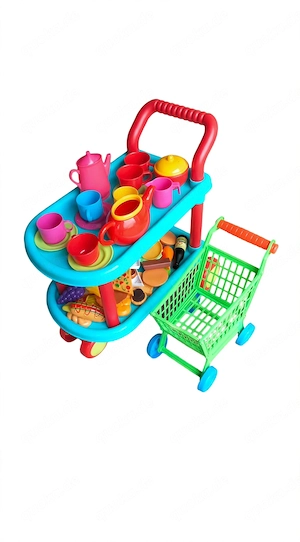 Spielzeug-Set: Servierwagen, Einkaufswagen & Zubehör