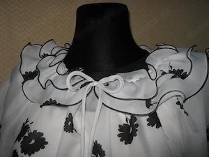 VINTAGE Blumen Blüten Harlekin Rüschen Volant Seiden Chiffon Baby Doll Tunika Bluse Harald Denzler