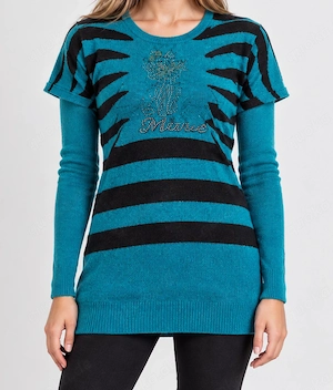 Vintage - Feinstrickpullover, 2in1-Pullover, Longpullover, ca. Gr. 34 36, smaragd schwarz