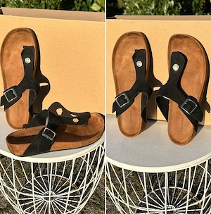 Pantoletten   Zehentrenner Schwarz Gr. 40  Wie Birkenstock