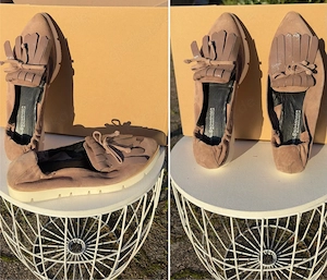 Wildleder Slipper   Slipper mit Fransen Gr.40   Taupe   Beige