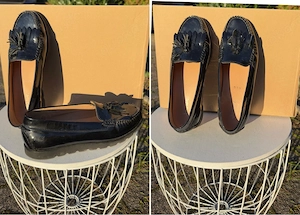 Schwarze Lackleder Loafer   Slipper mit Quasten Gr. 39-40