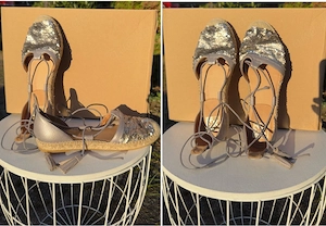Sommerliche Espadrilles mit Pailletten & Schnürung Gr. 40  Gold   Silber