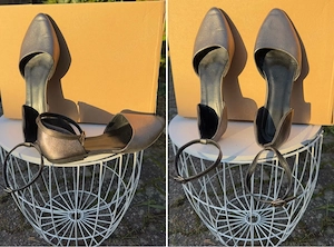 Elegante Ballerinas mit Knöchelriemchen Gr. 39   Bronze   Anthrazit Metallic