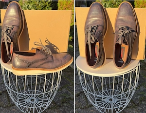 Herren Leder Schnürschuhe   Brogues Grau-Blau Gr.43