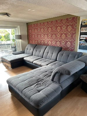 Hochwertige XXL Wohnlandschaft mit Schlaffunktion und Stauraum grau anthrazit