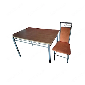 Esstisch 2 Stühle Metall Farbe Buche Orange, zu verschenken 