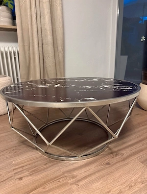 Ausgefallener Wohnzimmertisch Silber Schwarz Weiss