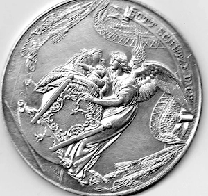Tauftaler von Leo Zimpel Engel mit Babywiege ca 1880 TOP Zustand