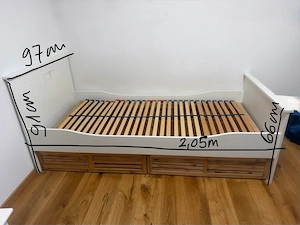 Jugendbett Bett 90x200cm mit Rost weiß mit Bettkasten Holzbett