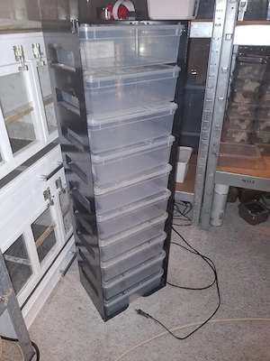 Rack für 10 Boxen mit Beheizung 