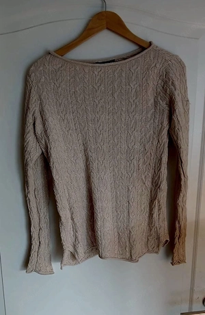 Ralph Lauren Zopfstrick Pulli Rundhals Langarm Beige Baumwolle Preppy Old Money Gr. L