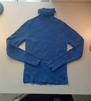 Lauren Ralph Lauren Rollkragenpullover Damen Blau Rippstrick Baumwolle Gr. S