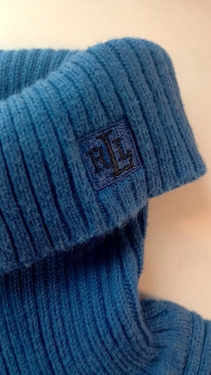Lauren Ralph Lauren Rollkragenpullover Damen Blau Rippstrick Baumwolle Gr. S