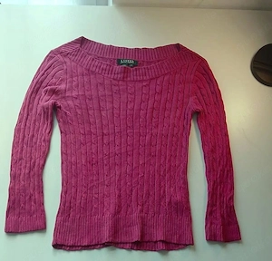 Lauren Ralph Lauren Pullover Zopfmuster Pink Damen Strickpullover U-Boot-Ausschnitt Gr. S