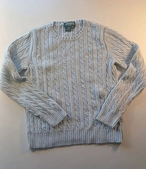 Lauren Ralph Lauren Pullover Zopfmuster Strickpullover hellblau Baumwolle Gr. S