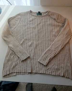 Lauren Ralph Lauren Strickpullover Rippstrick Beige Baumwolle Gr. L
