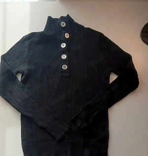 Lauren Jeans Co. Ralph Lauren Pullover Damen schwarz Rippstrick Stehkragen Knopfleiste Gr. S