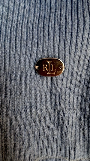 Ralph Lauren Rollkragenpullover Strickpulli Damen Rippstrick Stehkragen Taubenblau figurnah Gr. M