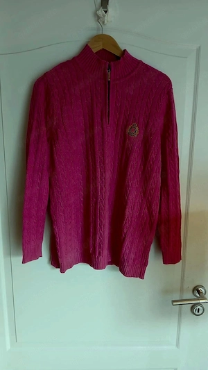 Lauren Ralph Lauren Strickpullover Zopfmuster gemütlich Pink Troyer Half Zip Preppy Old Money Gr. XL
