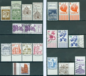 Berlin gestempelter Posten Dauerserien aus Nr. 200-874 mit Randstück wie auf dem Bild zu sehen. 