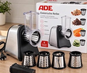 ADE Elektrische Reibe mit 4 Edelstahl-Aufsätzen - komplett Neu!