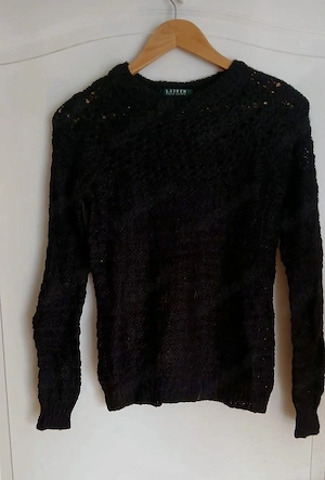 Lauren Ralph Lauren Rundhals Pulli grob gestrickt Lochmuster schwarz Preppy Old Money Gr. S