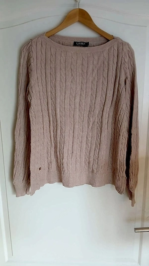 Lauren Ralph Lauren Pullover Zopfmuster gemütlich Beige Rosé Strickpullover U-Boot-Ausschnitt Herbst