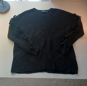 Lauren Ralph Lauren Strickpullover schwarz Schnürung Ärmel Oversize Gr. XL