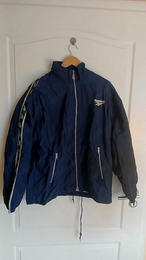 Reebok Vintage Trainingsjacke Windbreaker leicht Marineblau Grün 90er Streetwear Gr. XL