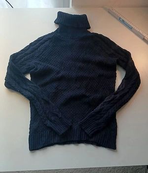 Rollkragenpullover Strickpullover Zopfmuster Marineblau Herren Gr. M