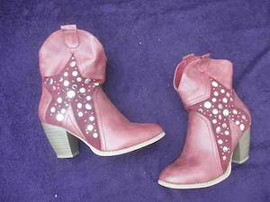 NEUw Leder Imitat Gold Silber Nieten Stern Cowboy Stiefeletten Stiefel Boots Kayla Shoe 40 7 bordaux