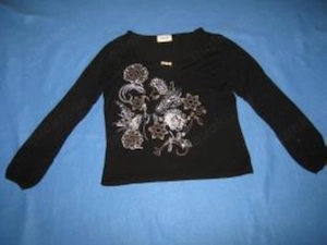 Romantik Blumen Blüten Flower Power Longsleeve Langarm T-Shirt Lady M 36-40  S-M schwarz creme beige