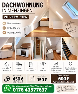 Frisch renovierte Dachgeschosswohnung zu vermieten 