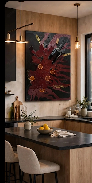 3D Wein Bild VINO 50x70 Epoxidharz mit echter Flasche